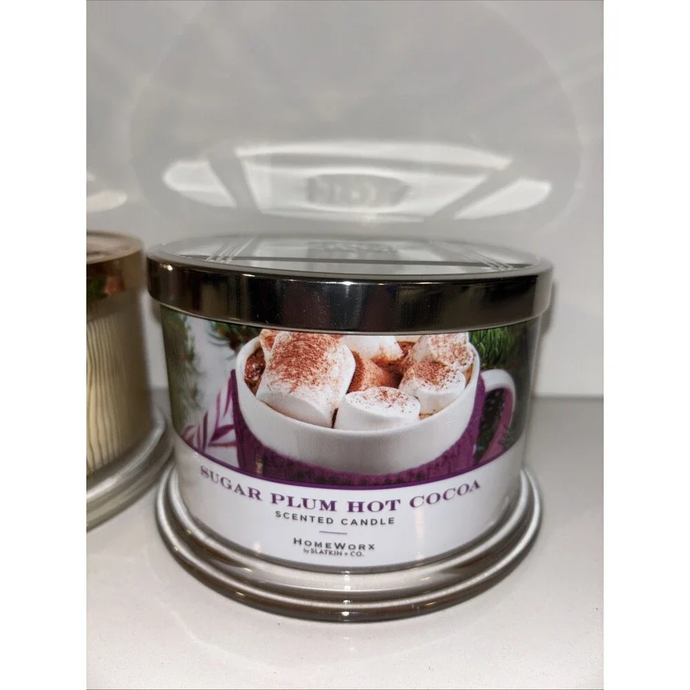Homeworx Candle SUGAR PLUM HOT COCOA CRAN TEAK by Harry Slatkin 18 oz 4 Wick